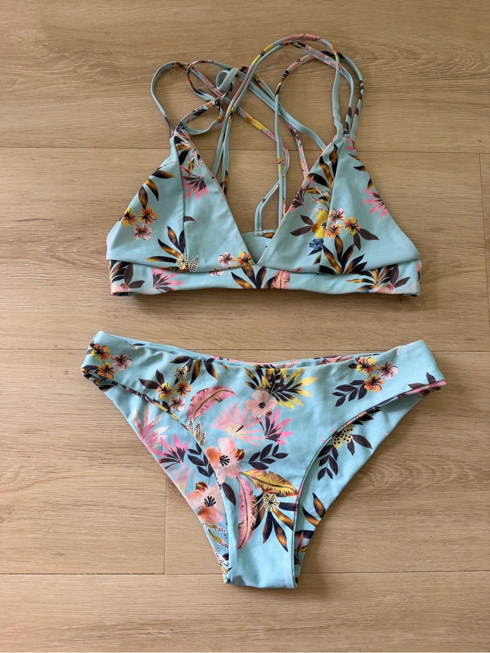 Kulani Kinis Pale Blue Tropical Floral Bikini